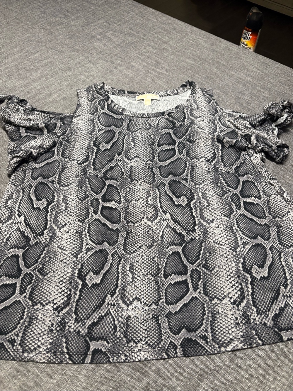 Michael Kors Black and White Snake-Print Cold-Shoulder Blouse stretchy